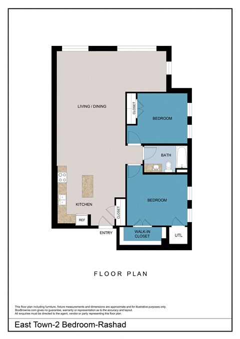 Floor plan for 2 beds, 1 bath, 1182 sqft
